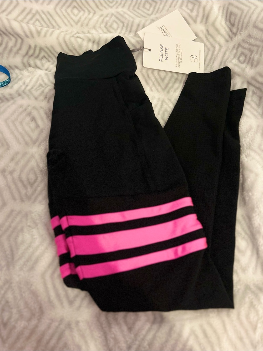 Bombshell Sportswear Black Leggings with Pink Stripe Accents